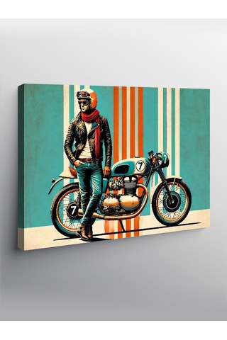 Kanvas Tablo Motosikletli Retro Adam 100cmx140cm