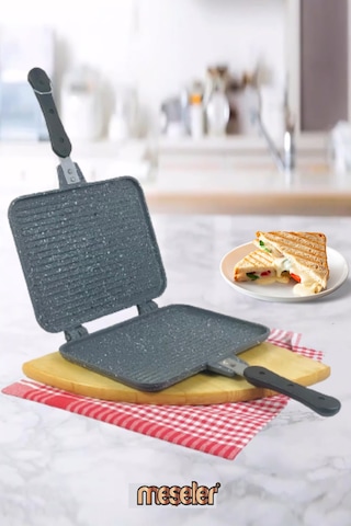 Meşeler Granit Döküm El Tost ve Çok Amaçlı Grill Tava 26 CM Siyah