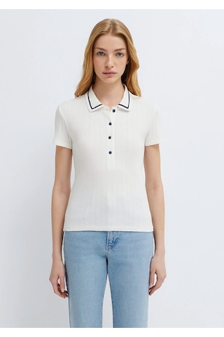 Mavi Kadın Modelli Polo Tişört Kırık Beyaz 1613944-70057