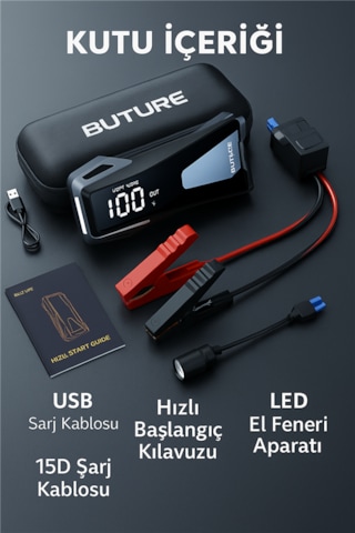 Buture BETA05 4000A 23800mah Taşınabilir Akü Takviye Kiti (Çanta + Led Lamba + Powerbank)
