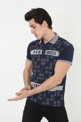 Erkek Yakalı Slim Fit Baskılı Tshirt Çok Renkli