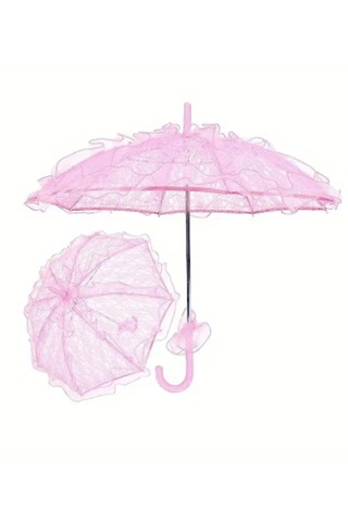 Atay Garage Şemsiye Gelin-düğün-özel Günler İcin Pembe Düz Renk Dantelli 60-58 Boyutlarinda Pembe