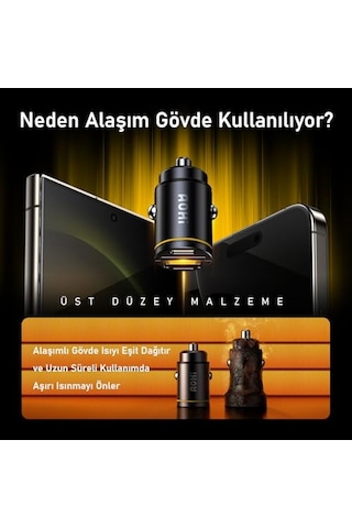 Superauto Araç İçi Şarjı, 2 Portlu Pd 65w Type-c To Type-c, Usb, Hızlı Şarj Çakmaklık Adaptörü, Siyah