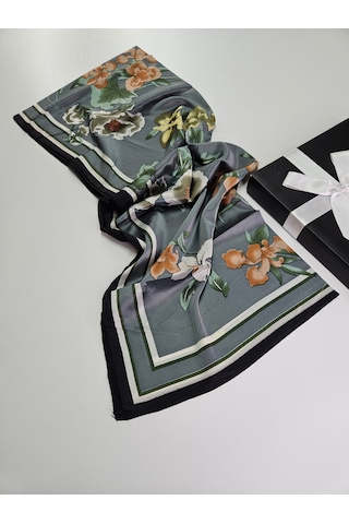 Miorel Scarfs Yeni Sezon Çiçek Desen Vual İpek Şal Fular Silk Scarfs Shawl Hijab Gri
