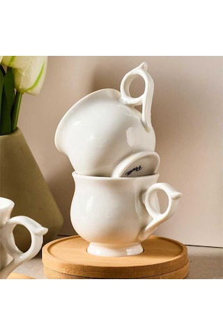 Perotti 16007 Muna Bambu Tabaklı 12 Parça Porselen Kahve Fincanı