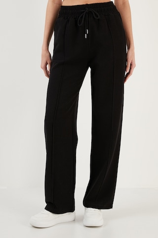 Lela Pamuk Ve Keten Karışımlı Yüksek Bel Rahat Kesim Bol Paça Spor Bayan Pantolon 5865022 Siyah