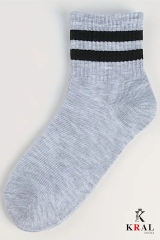 Kral Socks Erkek Kadın 12 Çift Çizgili Kolej Tenis Çorabı Pamuklu Terletmez Çorap Gri