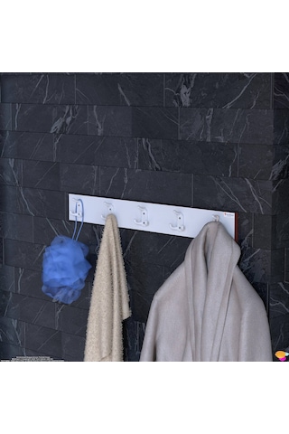 Modilayn Arı Serisi 81,4x9,6 Cm 15 Kancalı Banyo Askısı - 5'li Set Ekstra Düzen Ve Yer Tasarrufu Beyaz - Cordoba