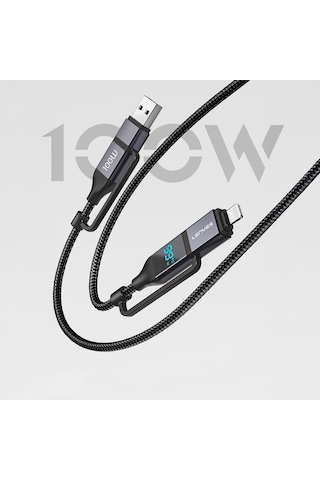 Lenyes Lc542 Dijital Göstergeli 4in1 Usb-a - Type-c + Type-c To Lightning 100w 1m Siyah