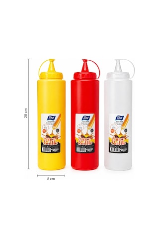 Titiz 3 Lü 1000 Ml Sos Şişesi Seti Sızdırmaz Kapaklı Sarı Kırmızı Şeffaf