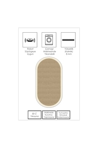West Home Makinede Yıkanabilir Kaymaz Taban Leke Tutmaz Oval Yolluk Ev Dekorasyonu İçin Hasırlı Kesme Yolluk 455 Beige Oval Yolluk
