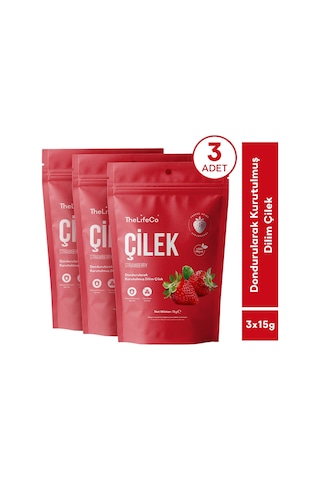 Thelifeco Freeze Dried - Dondurularak Kurutulmuş Dilim Çilek 3'lü Paket 45 G