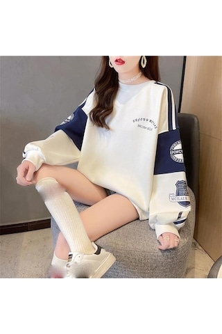 Novahub Yeşil Gevşek Dikiş Hoodie Kadın Yuvarlak Boyun Kadın Hoodies & Sweatshirt Sonbahar Kış Üstü Yeşil