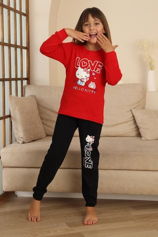 Miniğimin Cicileri Hll Kty Love Baskılı Kız Çocuk Pijama Tak... Kırmızı