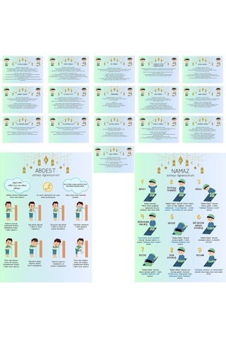 Çocuklar İçin Namaz Ve Abdest Posterleri, Sure Ve Dua Ezber Kartları Erkek