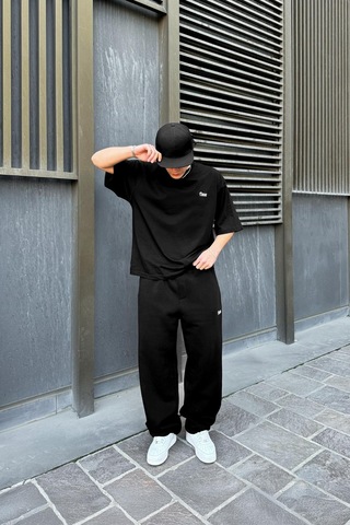 Flaw Nakışlı Oversize Tişört Siyah Siyah