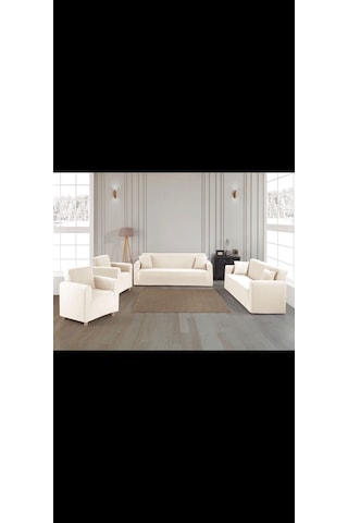 Krem 3+3 Koltuk Örtüsü Çekyat Kanepe Kılıfı Lastikli Esnek