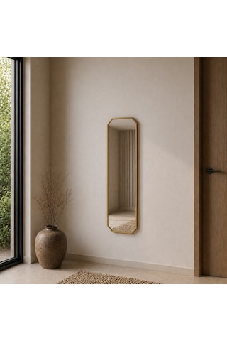 Modern Banyo Aynası 120x40 Cm Minimalist Dekoratif Duvar Aynası Modelleri Altın