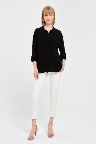 Kadın Kolları Dantel Şeritli Maroken Gömlek Siyah Siyah