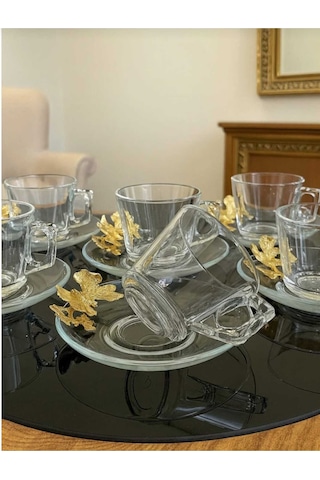 Çnr Home Collection Paşabahçe Vela Fincan Takimi 12 Parça 6 Kişilik Kelebekli Hediyelik Çeyizlik Gold
