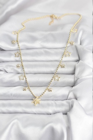 Pirinç Gold Renk Zirkon Taşlı Kutup Yıldızı Model Kadın Kolye Çok Renkli 60099690