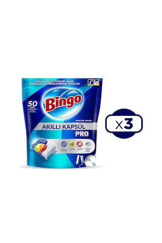 Bingo Akıllı Kapsül Pro Bulaşık Makinesi Deterjanı 3 x 50 Tablet