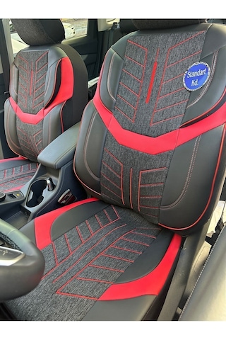 Argalı Volkswagen Caddy Araca Uygun Oto Koltuk Kılıfı Üniversal Keten Ve Suni Deri Cepli Oto Koltuk Kılıf Kırmızı