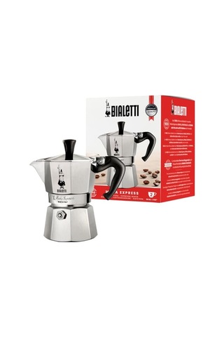 Moka Express: 2 Cups Ocak Üstü Espresso Pişirici - 90ml - Gümüş Renk - Alüminyum Gövde - Patentli Güvenlik Valf