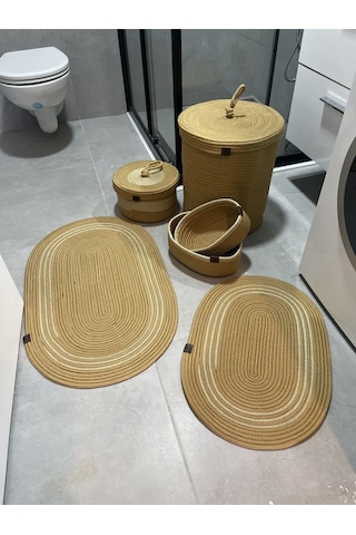 Banyo Takımı Çamaşır Sepeti Banyo Organizer Sepet Paspas Klozet Önü Paspas 6 Lı Çiftrenk Kahverengi