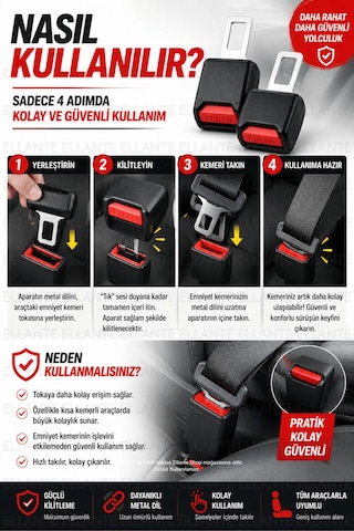 2 Li Emniyet Kemeri Uzatma Aparatı Evrensel Uyumlu Metal Kilitli Kolay Takılan Konfor Ve Güvenlik Ap