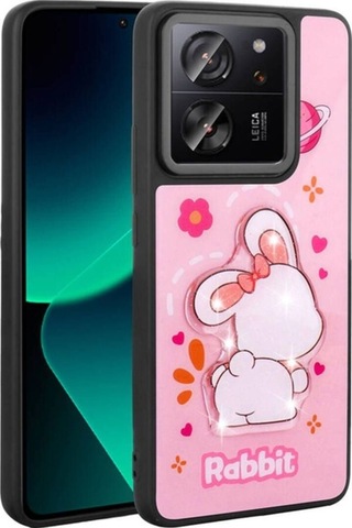 Xiaomi Mi 13t Pro Kılıf Parlayan Kabartmalı İkonik Figürlü Zore Amas Silikon Kapak Pembe