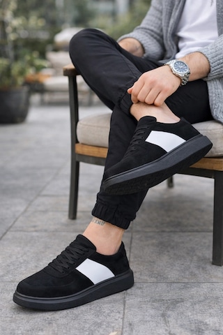 Mevese Lunex Erkek Bağcıklı Süet Günlük Spor Sneaker Ayakkabı - Siyah - Beyaz Siyah Beyaz