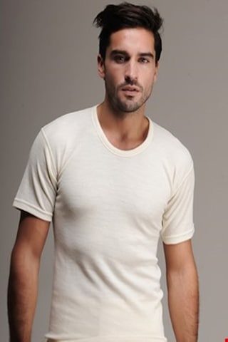 Erkek Battal Beden Doğal Termal Hakiki Yün Kısa Kol Fanila 001