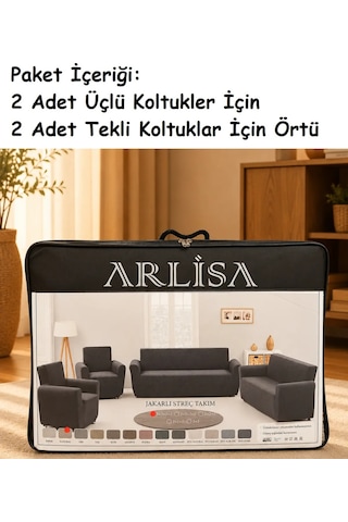 Arlisa Jakarlı Ağaç Kabuğu Streç Maxi Takım Koltuk Örtüsü-naturel Natural