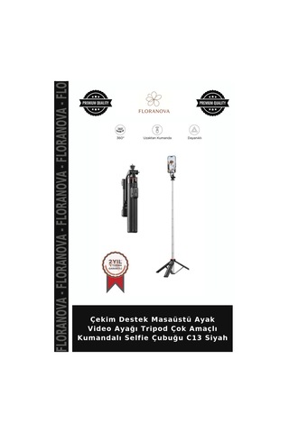 Çekim Destek Masaüstü Ayak Video Ayağı Tripod Çok Amaçlı Kumandalı Selfie Çubuğu C13 Siyah