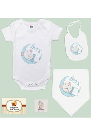 Bk Kids Kişiye Özel İsimli 5 Parça Beyaz Bebek Body Zıbın Ve Battaniye Hediye Seti, Yeni Doğan Bebek Giyim Hediyesi-6 Beyaz