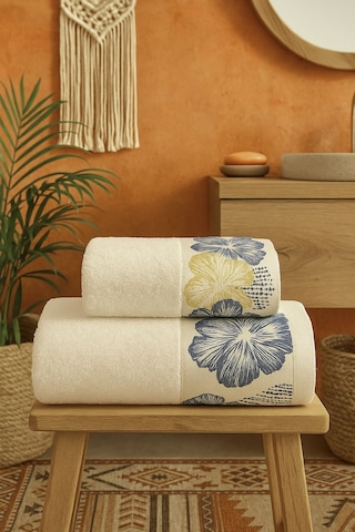 Ayla Model Baskılı 2'li Banyo Havlu Seti Çuha Çiçeği