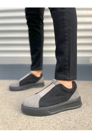 Mevese Torino Erkek Bağcıksız Cilt Günlük Sneaker Ayakkabı Ortopedik Kalın Taban Gri