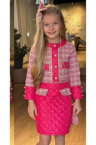 Riccotarz Kız Çocuk Kapitone Ve Altın Şerit Detaylı Şanel Fuşya Etekli Takım Fuşya