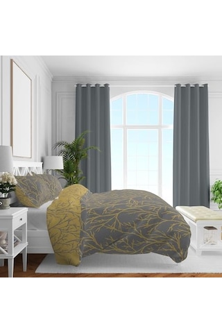 Düz Pamuk Saten Nevresim Setleri, Sarı, Queen Size 0