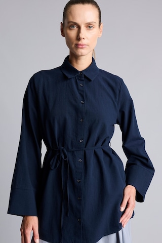 Defacto Regular Fit Gömlek Yaka Kuşaklı Flamlı Pamuk Uzun Kollu Tunik H1868ax26aunv253 Lacivert-nv253