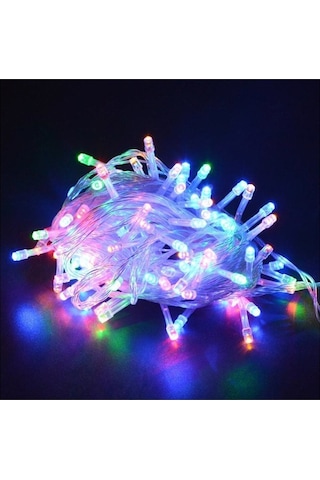 Karışık Renkli Işıklı Yılbaşı Ağacı Işığı Yeni Yıl Led 10 Metre Kablolu Fişli 100 Ledli 8 Modlu Çok Renkli