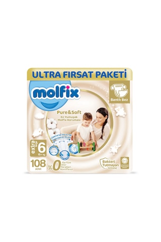 Molfix Pure&Soft Bebek Bezi 6 Numara XLarge Ultra Fırsat Paketi 108 Adet