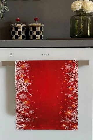 Kırmızı Yeni Yıl Temalı Yılbaşı Fırın Mutfak Havlusu 30x50cm Açık Bej