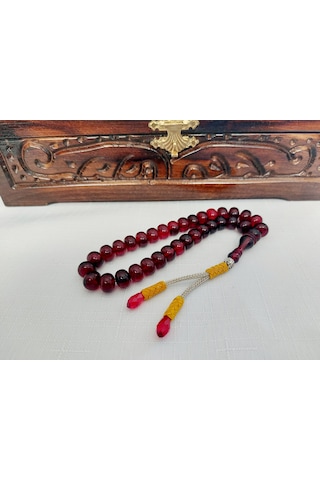 Soma Tesbih Trabzon Bakır Kazaz Püsküllü Ateş Kehribar Tesbih Ölçü: 7,5 X 10