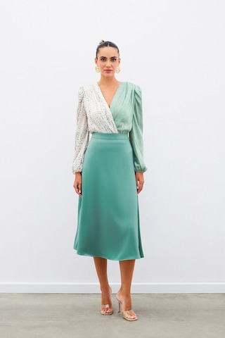 Sateen Midi Boy Saten Etek - Haki-134962 Haki