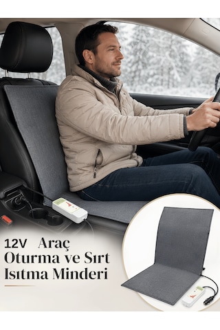 Beylini 12v Araç Koltuk Isıtıcı Minder 5 Kademeli Kumandalı Çakmaklık Girişli Sırt Ve Oturma Isıtma Minderi Gri 35x90 Cm