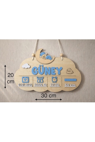 Kişiye Özel Ahşap Bebek Doğum Panosu İsim-doğum Tarihi - Kilo - Saat - Boy 20 x 30