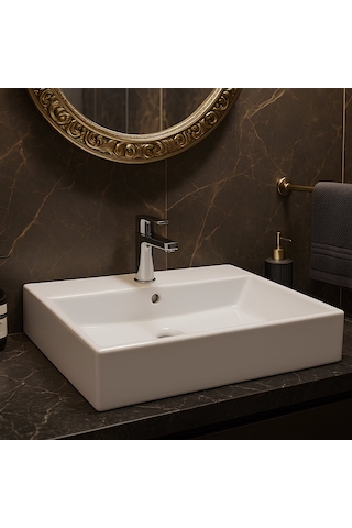 Turavit Vega Dikdötgen Beyaz Delikli Lavabo 80x45 Cm Vg0080 Diğer