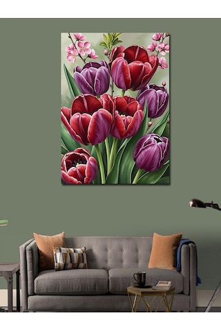 Kanvas Tablo Bahar Dönemi Mor Laleler 100cmx140cm